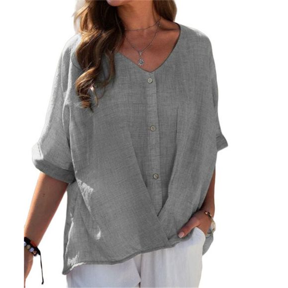 La Mode Gray Button-Front V-Neck Top Size XL - Picture 1 of 1